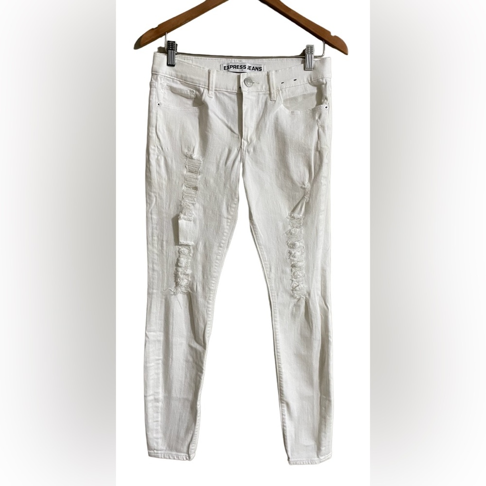 Express: White Distressed Mid Rise Legging Jeans